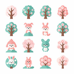 Obraz premium Cute Rabbits and Blossoming Trees