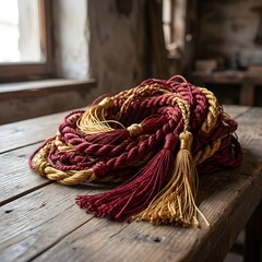 artisan tassel cords in a rustic workshop