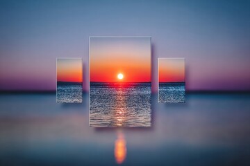 Sunset over the water with reflections and clear sky at evening in a coastal area