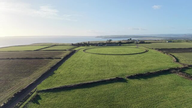 Ireland Coastal Farmland Aerial &ndash; 4K 60fps Drone View Over Green Fields and Atlantic Coast