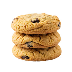 Stack of Three Chocolate Chip Cookies Isolated on a transparent Background