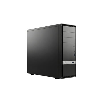 Black desktop computer tower isolated On Transparent Background