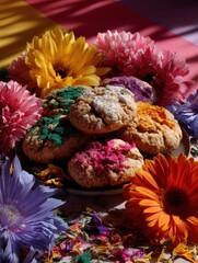 Decorated vegan oatmeal cookies with natural food coloring