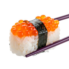 Sushi Gunkan Maki with Salmon Roe and Nori Wrapped by Isolated on a transparent Background