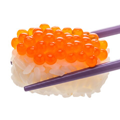 Sushi Gunkan Maki with Salmon Roe and Chopsticks graphic Isolated on a transparent Background