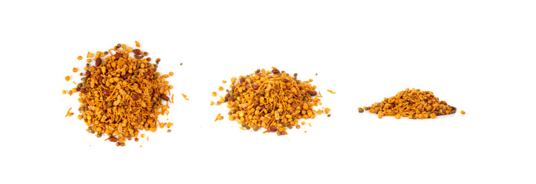 Navrattan namkeen mixture. Indian nimko snack, spicy and sweet farsaan