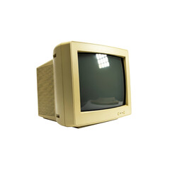 Vintage beige CRT computer monitor isolated On Transparent Background