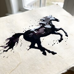 black ink splatter horse art painting