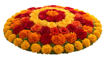 Bouquet of yellow and colorful roses in garden flowers