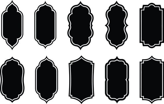 A collection of nine elegant black and white decorative frame shapes.