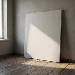blank canvas mockup in sunlit empty room