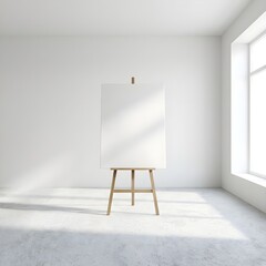 blank canvas on easel in empty art studio