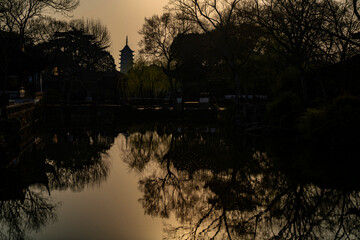 sihousette of pagoda in Suzhou