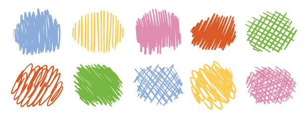 Naklejka premium Colorful scribble backgrounds set. Hand drawn marker strokes. Abstract doodle textures for creative design