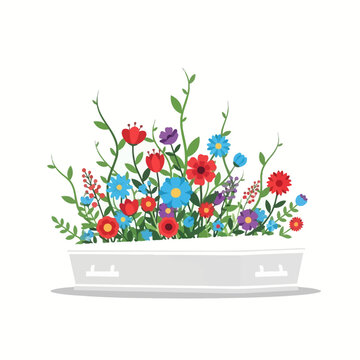 Vibrant Floral Arrangement in White Planter, Spring Flowers, Garden Design