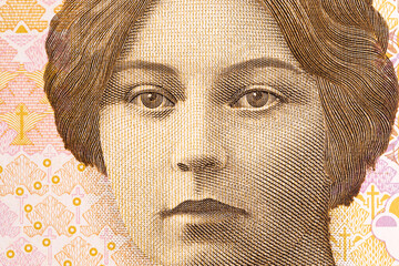 Sigrid Undset a closeup portrait from Norwegian money