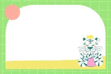 Aesthetic tiger png doodle frame, transparent background, cute design