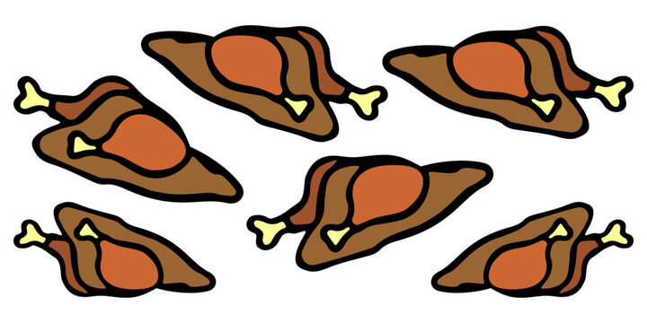 Banner of vector drawn grilled chickens, on a white isolated background