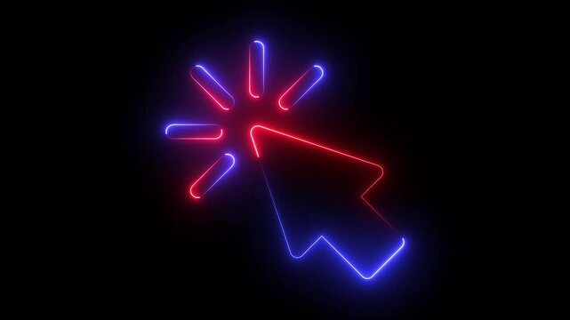 Glowing neon line mouse cursor arrow icon animation on black background. Minimal futuristic pointer symbol ideal for user interface, web navigation, click action, digital interaction, technology