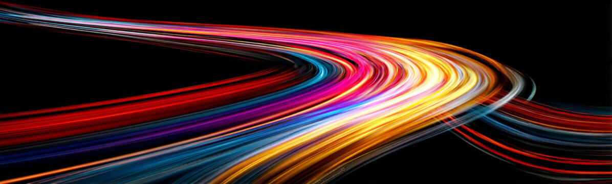 A high-speed futuristic track with multicolored glow and speed effects forms an image of future energy, vector