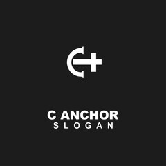 Obraz premium Modern C Anchor Logo Design with Stylized Letter C and Plus Symbol for Business Branding