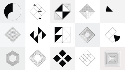 Geometric abstractions a grid of black and white shapes exploring visual perception