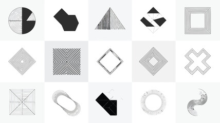Geometric abstraction a grid of black and white shapes patterns and linear designs