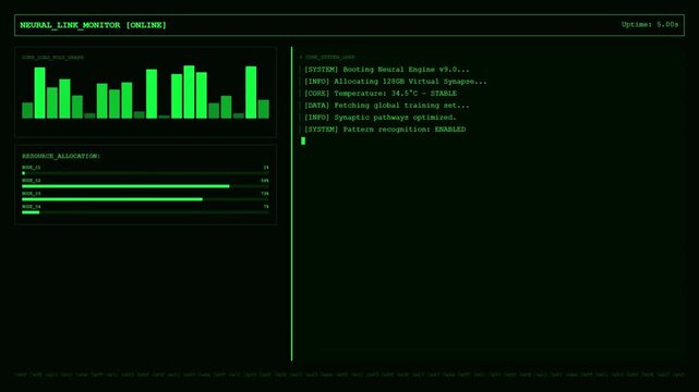 Dark futuristic web design template with green digital technology background.