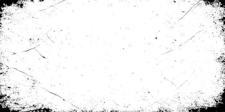 Grungy black and white distressed frame texture black vignette border with organic distressing.