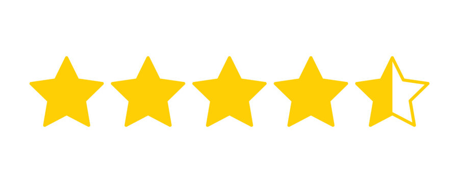 Four and a half star rating icon. Customer review feedback sign and symbol. Quality rank evaluation. Vector illustration isolated on white background.