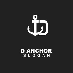 D Anchor Logo Design - Modern Letter D and Anchor Combination Symbol for Maritime and Stability