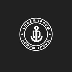 Nautical Anchor Logo Design Template with Lorem Ipsum Text in a Circular Badge on Black Background
