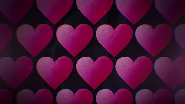 A patterned background of stop motion style love hearts.
