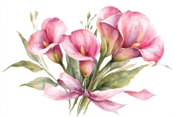 Beautiful arrangement of delicate flowers intertwined with soft satin ribbon, creating elegant decorative piece ideal for celebrations, gifts, or special occasions showcasing nature's beauty