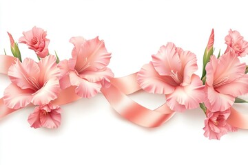 Beautiful arrangement of delicate flowers intertwined with soft satin ribbon, creating elegant decorative piece ideal for celebrations, gifts, or special occasions showcasing nature's beauty