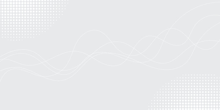White abstract background with flowing wavy lines and halftone dot corner design for professional minimalist design