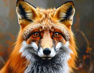 Obraz premium A fox with a brown and white face. The fox has a brown nose and brown eyes. The fox is looking at the camera