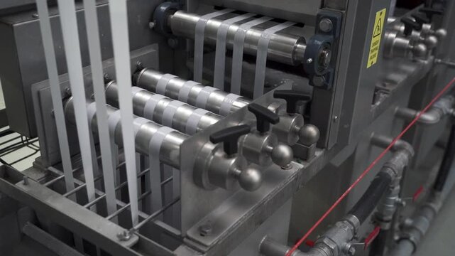 white elastic bands to be washed after being dyed in a textile machine