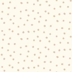 Polka dot boho seamless pattern. Beige neutral simple dots background. Vector illustration childish doodles. Flat repeat cover with mini circles. Calm design for baby parties, kid themes.