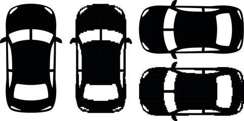 Top down view of a black car silhouette on transparent background © Shoaib