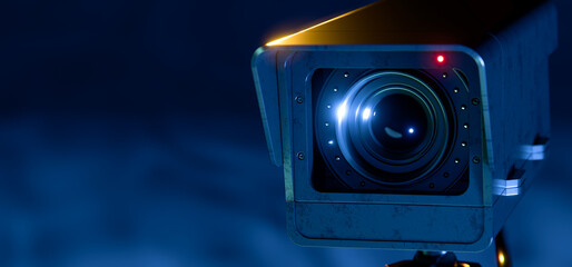 Futuristic CCTV Surveillance Camera 3D Render with Cinematic Blue Light