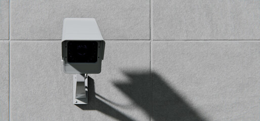 Security CCTV camera, surveillance and mounted on wall, total control background