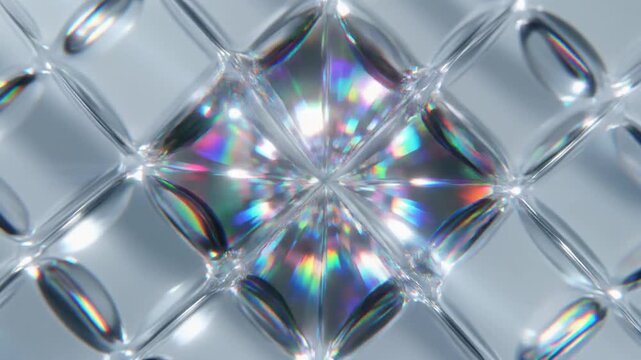 Diamond Shaped Glass Blocks with Rainbow Reflections.