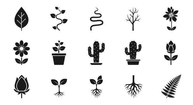Collection of various plant silhouettes.