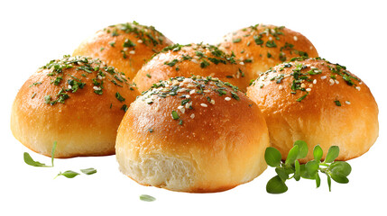 Fresh bakery buns with poppy seeds isolated on a white background suitable for breakfast or snack