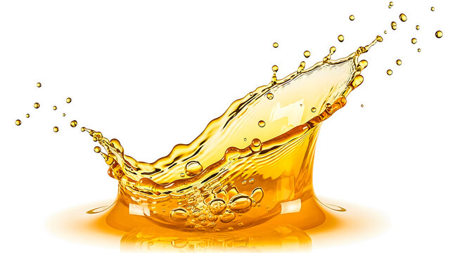 A dynamic splash of golden liquid creating an abstract and energetic water effect isolated on transparent background