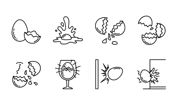 Outline cracked egg icon vector set with clean line art broken egg signs