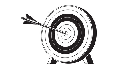 Black and white target board with arrow in bullseye, concept of success and achievement