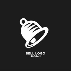 White Bell Logo Icon on Black Background. Modern Alarm or Notification Symbol Design.