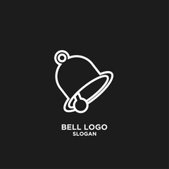 Simple White Outline Bell Logo Icon on Black Background